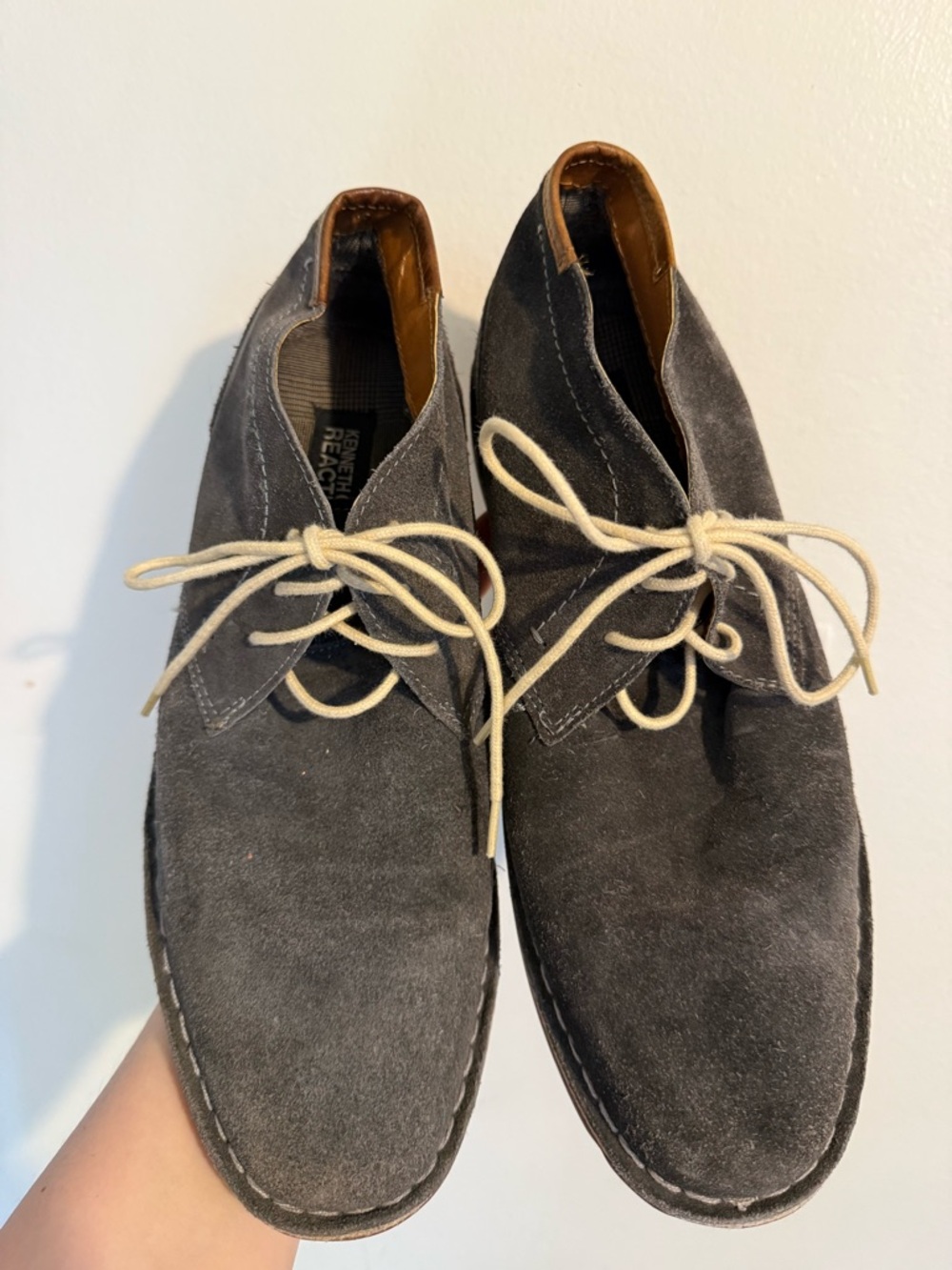 Kenneth Cole Reaction Gray Suede Chukka Boots with Tan Trim